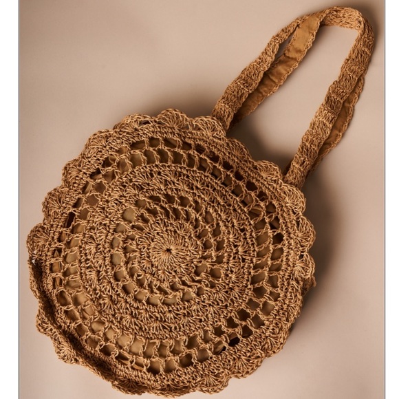 Forever 21 Handbags - Round Tan Straw Braid Tote Bag Round Straw Bag